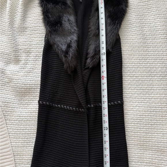 White House Black Market Black Faux Fur-Trim Sleeveless Knit Vest - Picture 11 of 13